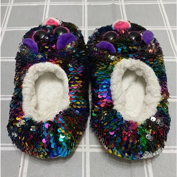 TY 2018 Dotty Cat Rainbow Sparkly Sequined Slippers USA (4-6) - Picture 2 of 6